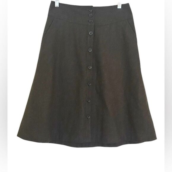 Banana Republic Brown Wool A Line Skirt Button Front Size 0 - Picture 1 of 10
